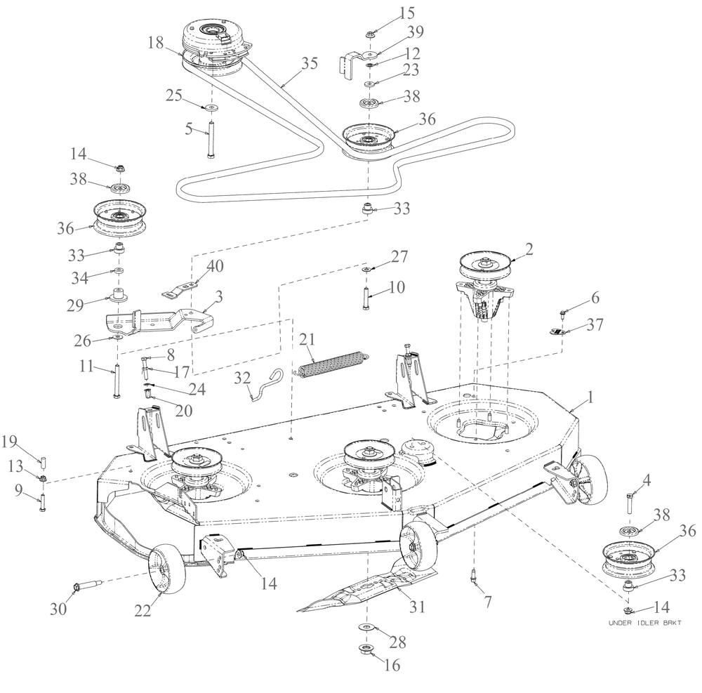 Deck Diagram and Parts List for ZT1-50KW (17AIEACLA10)(2023) Cub Cadet Lawn Tractor